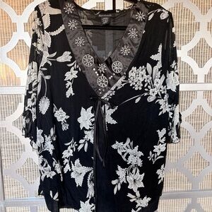 Elegant Black and White Floral Blouse